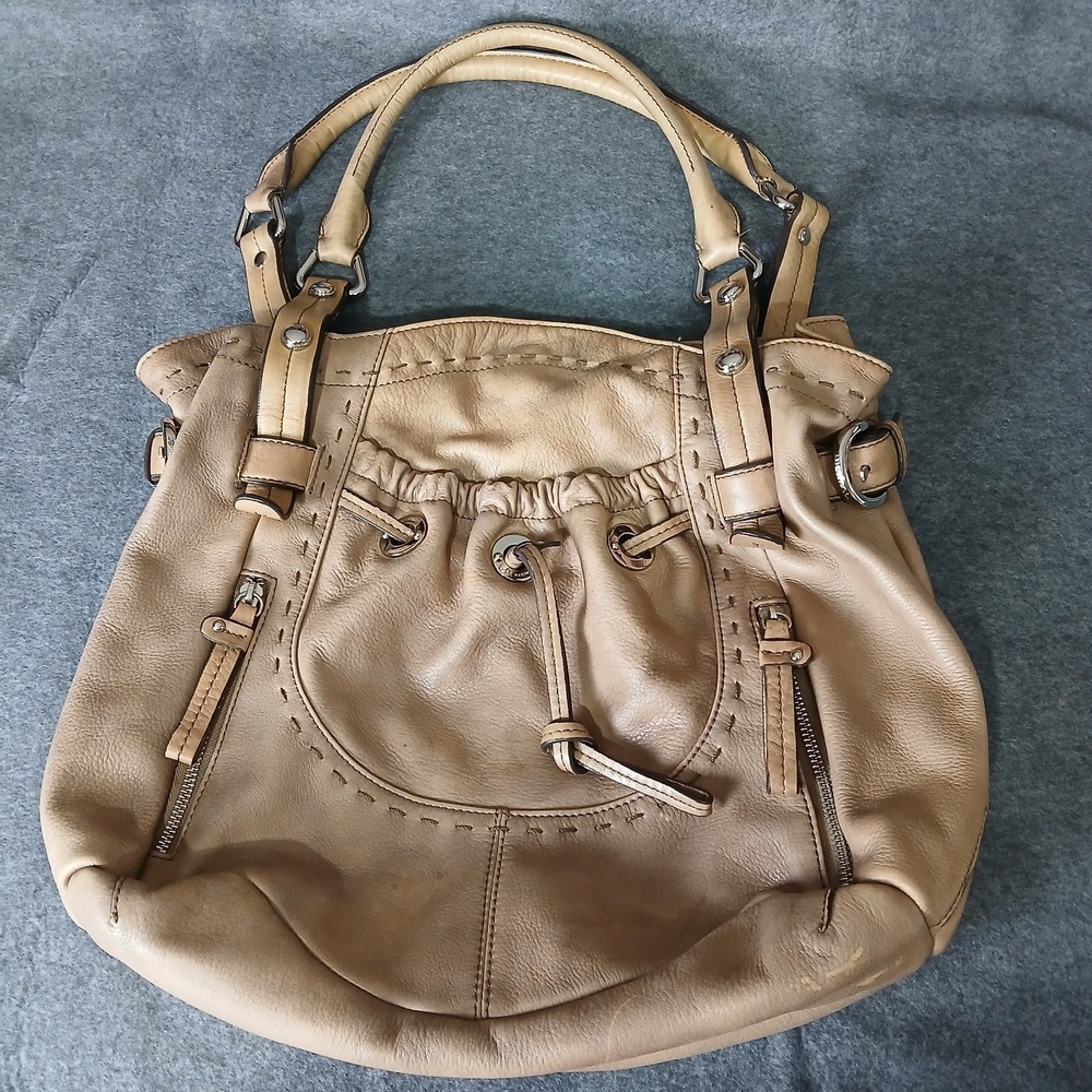 VTG B MAKOWSKY Genuine leather putty/camel slouch bag y2k 2000s chic hobo